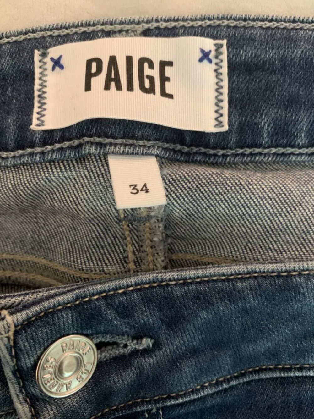 PAIGE Ankle Crop Raw Hem Jeans Dark Indigo Size 34